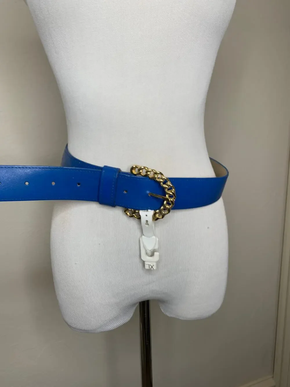 Royal Blue Leather Deadstock Wide Belt Gold 